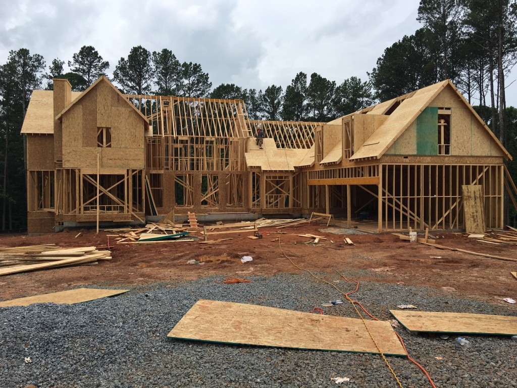 Custom home wood framing under construction